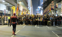 Spiderman entertaining the waiting crowd on Dec 31