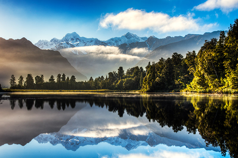 Lake Matheson at sunrise - in the
