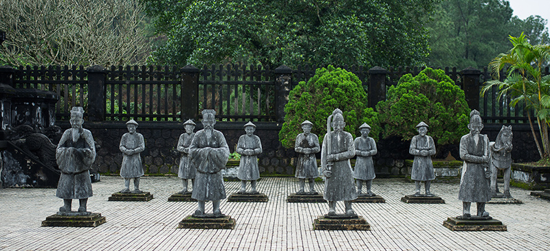 statues at the impressive tomb of emperor Khai Dinh