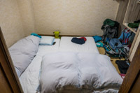 our room in Tokyo with two futon beds on the ground - this feels more like our travel style :-)